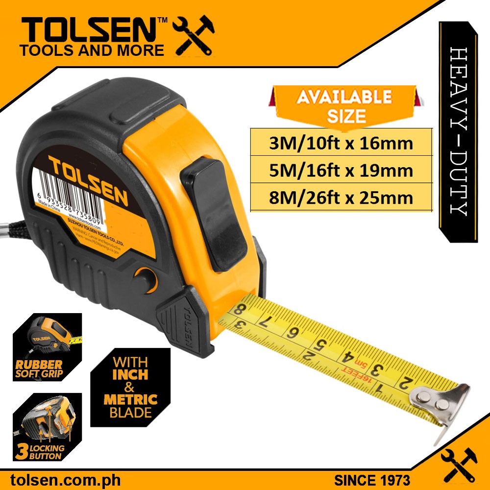 Tolsen 3 Stop Button Measuring Tape w/ Metric And Inch Blade (3M | 5M ...