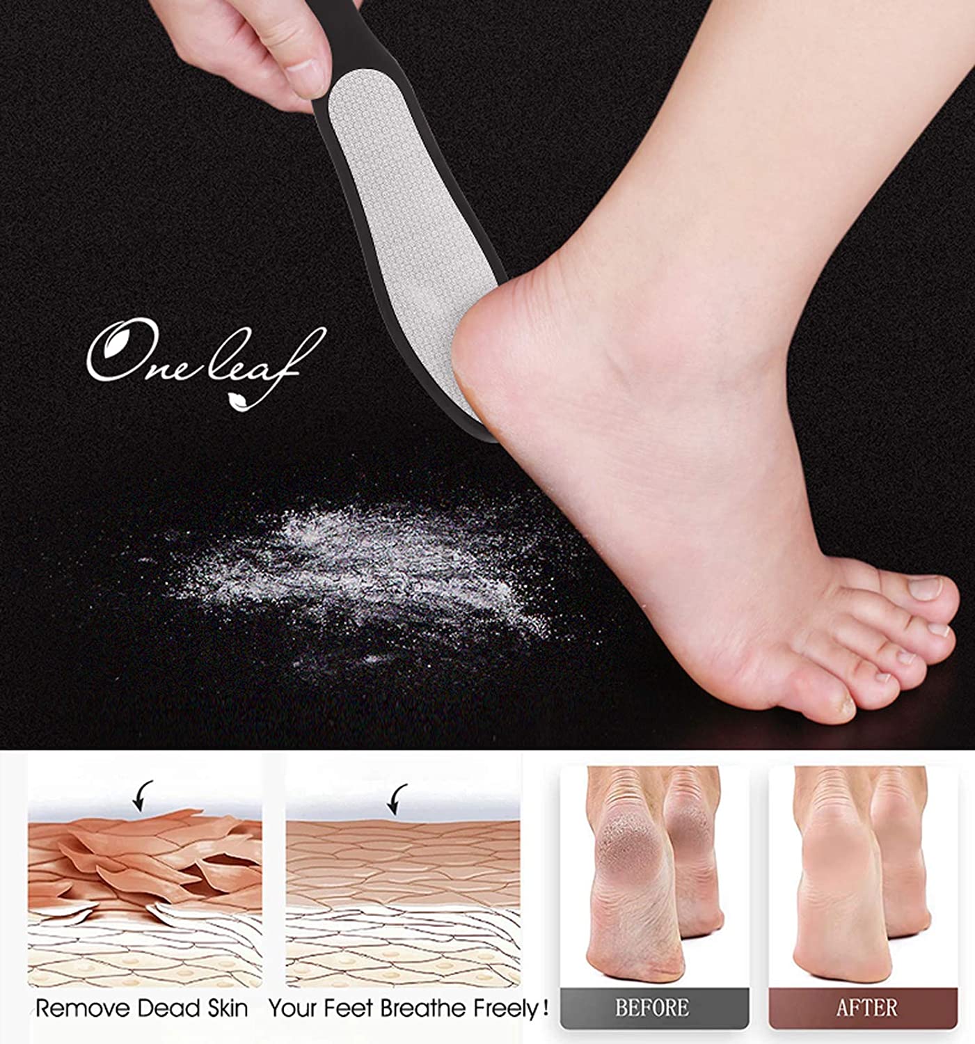 Oneleaf 2PCS Professional Pedicure Rasp Foot File Cracked Skin Corns Callus  Remover for Extra Smooth and Beauty Foot (Black) (Rose)