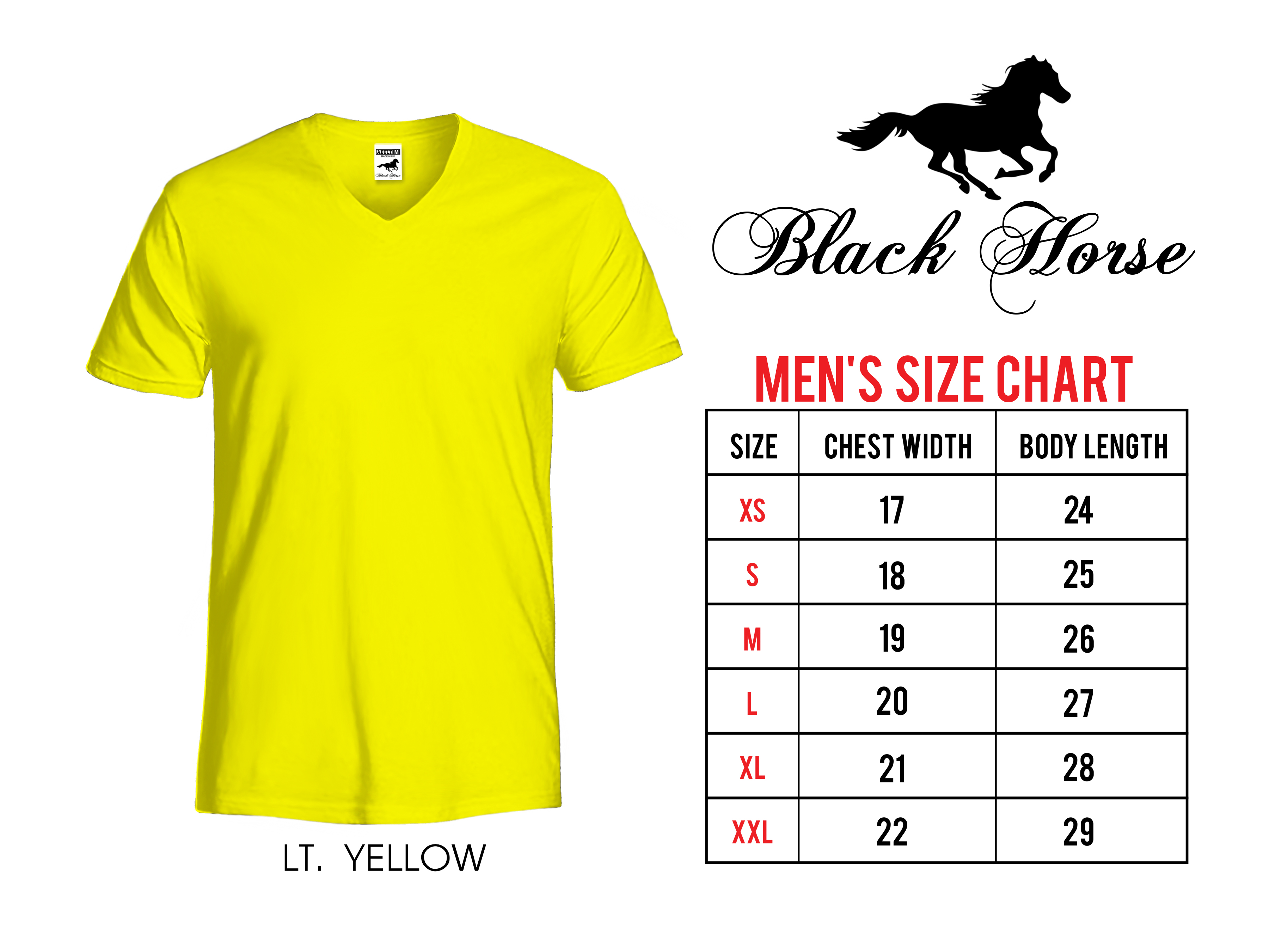 black horse shirt size chart