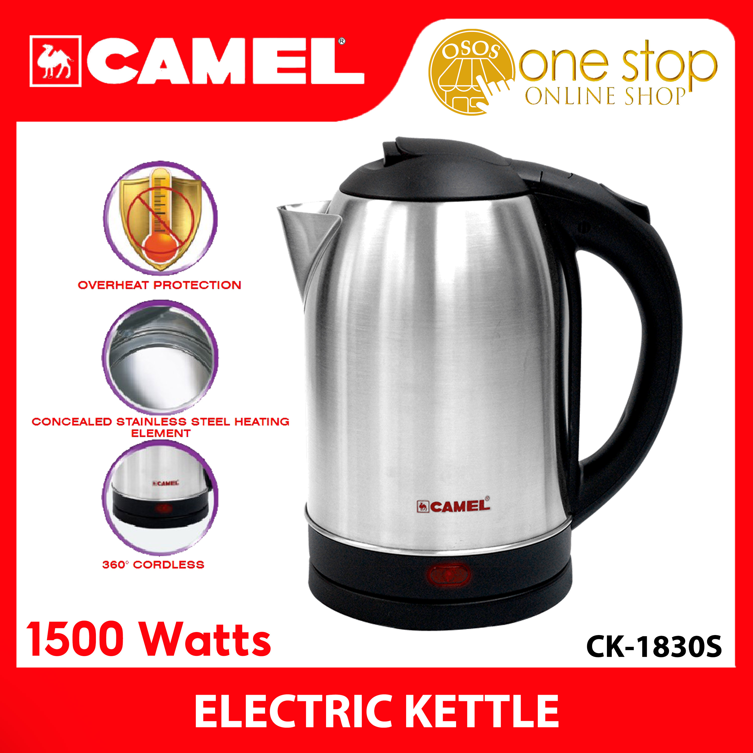Camel Appliances CK-1830S 1500W Electric Kettle Fast Boil Water