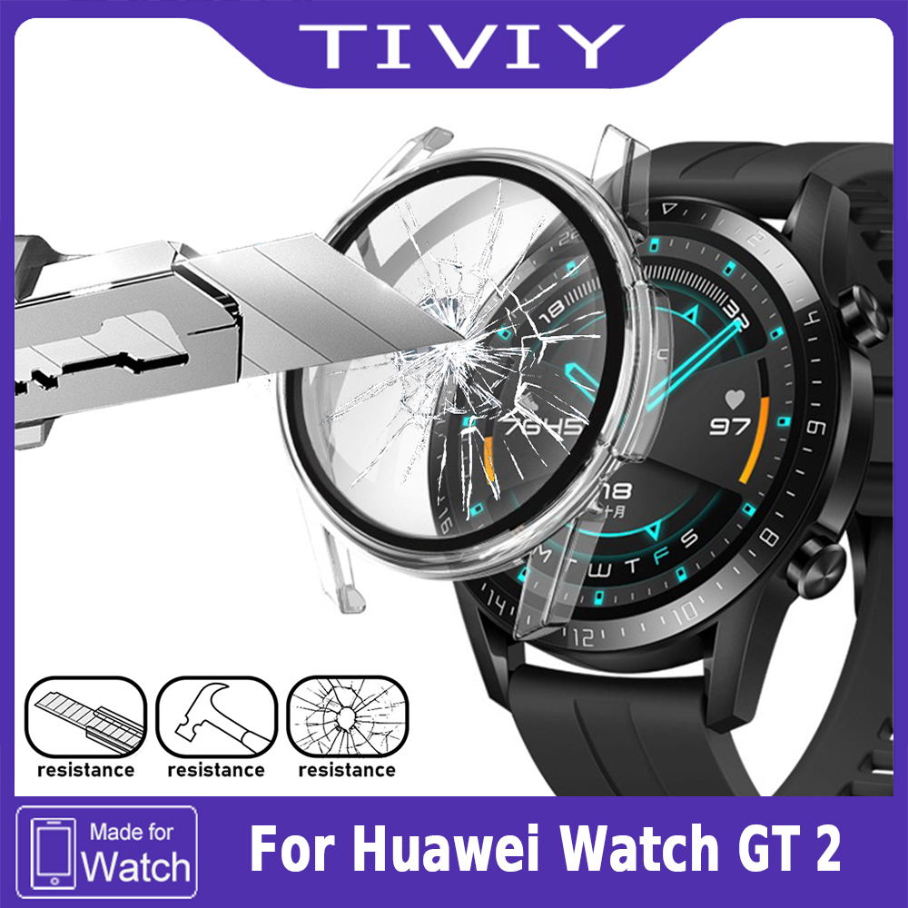 TIVIY Vỏ bảo vệ bằng kính cường lực cho Huawei Watch GT 2 46mm Bảo vệ màn