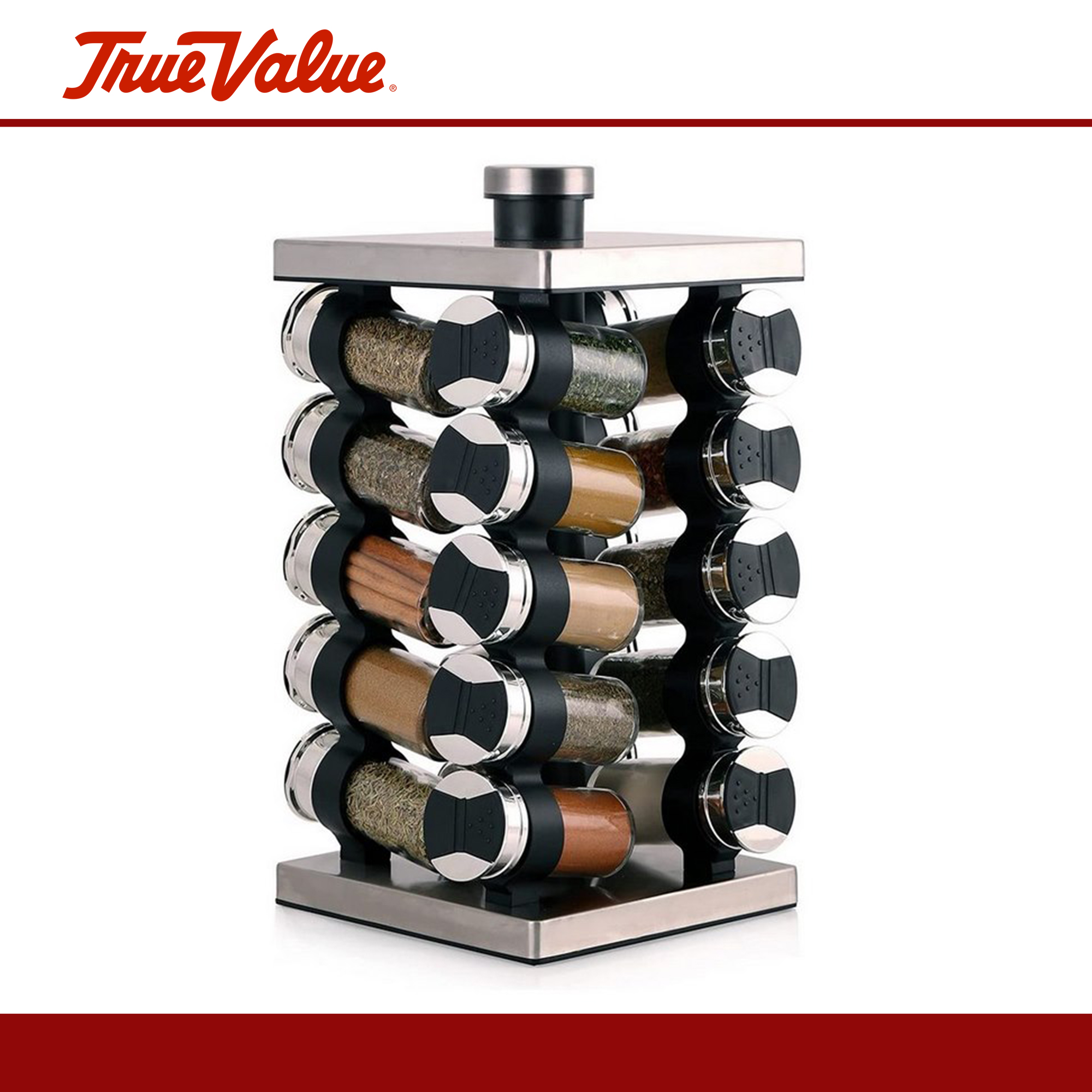 Orii 20 Jar Stainless Steel Rotating Spice Rack with Spices Included