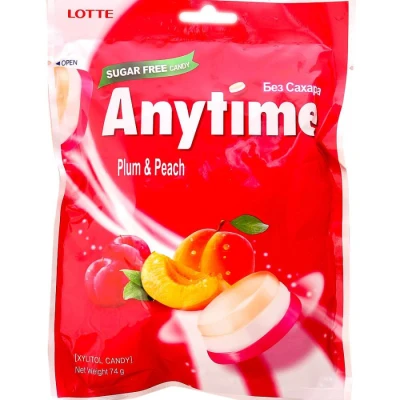 Lotte Anytime Sugar-Free Xylitol Plum & Peach Candy (2 x 74g)