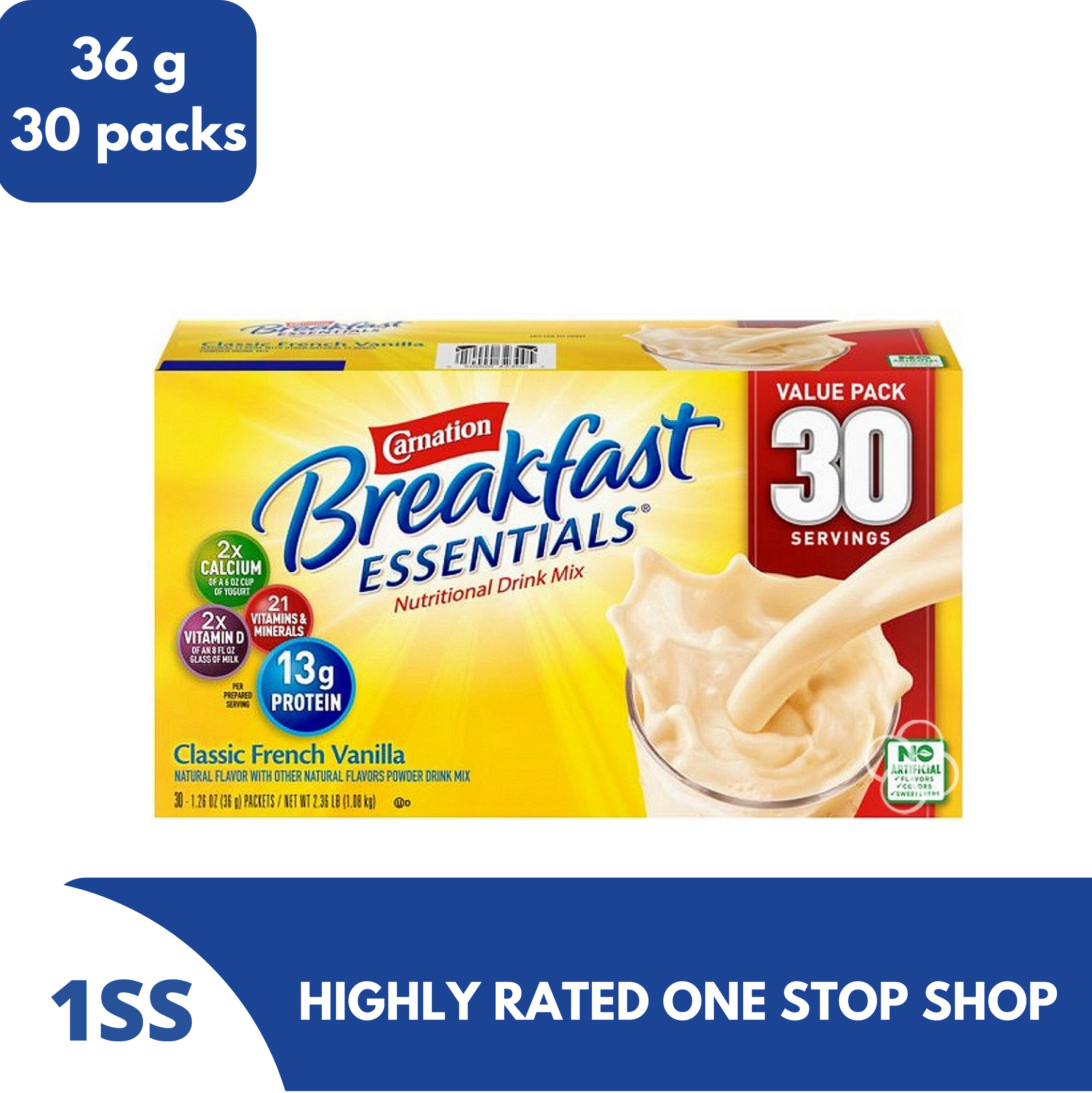 Carnation Breakfast Essentials Classic French Vanilla Drink Mix, 36g, 30 Packs Lazada PH