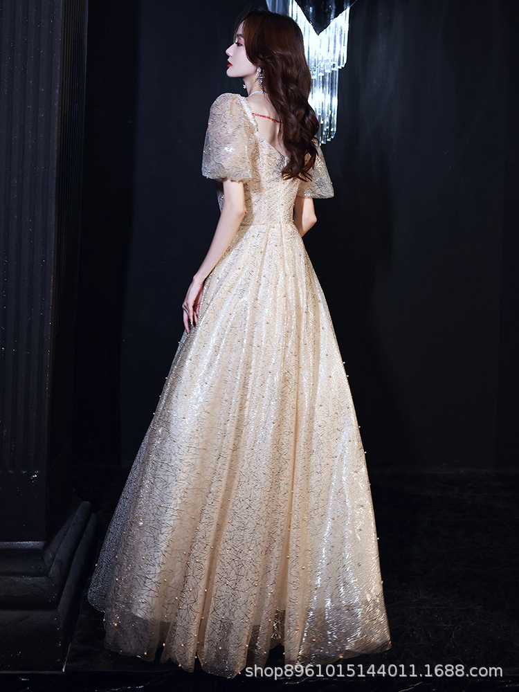 Glary Star Banquet Evening Dress Champagne Golden Princess Fairy Chorus Conductor Holder Dress Dress Dress Female