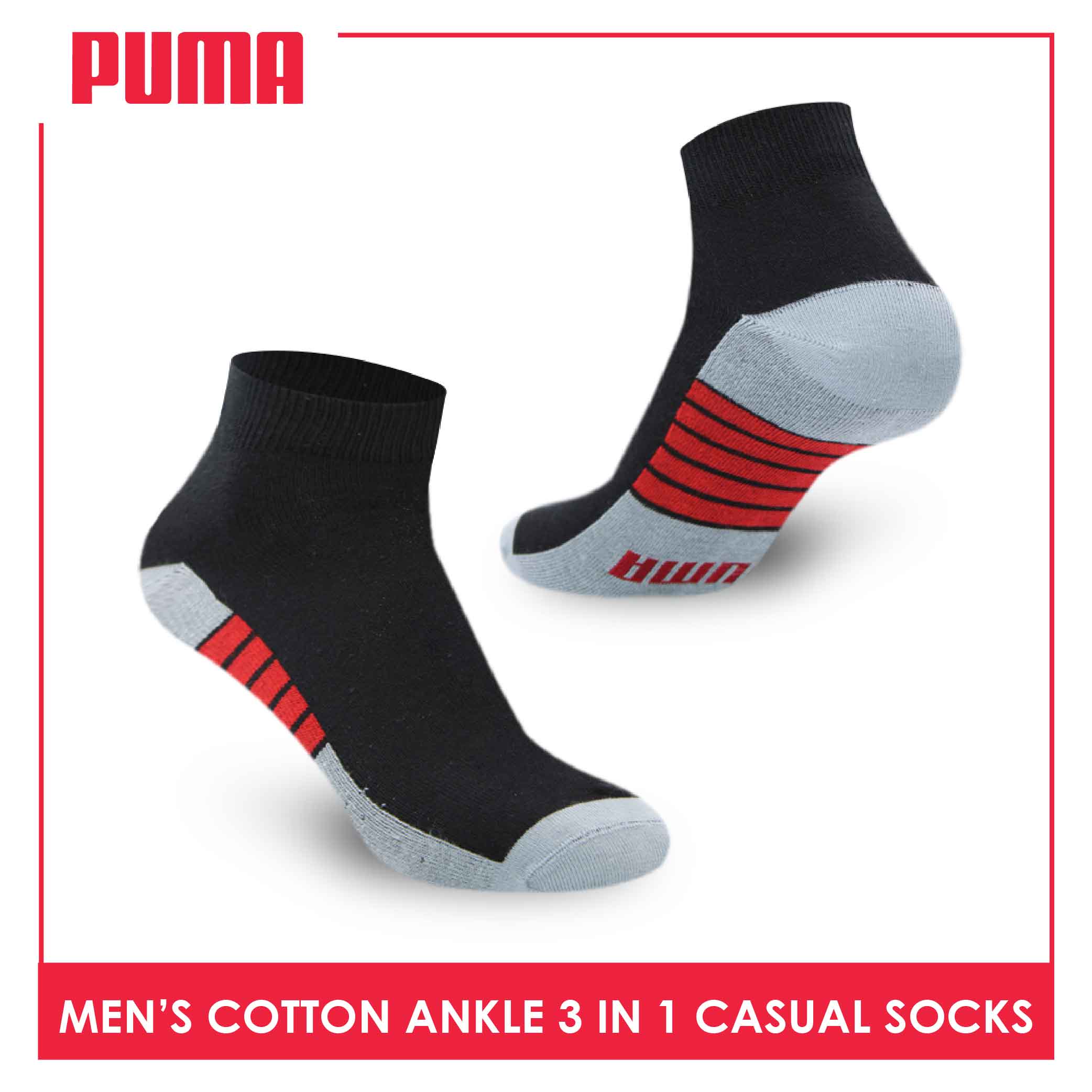 Puma Mens Cotton Lite Thin Casual Ankle Socks pairs in a pack