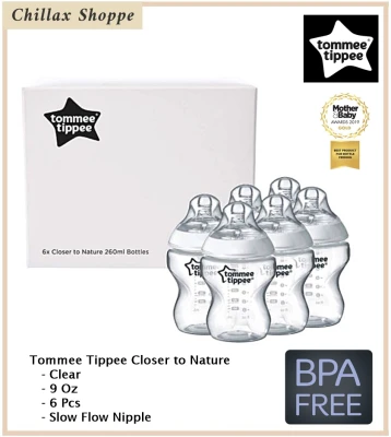 Tommee Tippee Closer to Nature Clear Bottle, 9 Oz, 6 Pcs