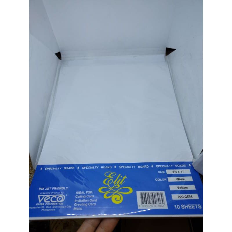 Veco Elit Vellum Paper Board 220gsm by 10 sheets Color White Short ...