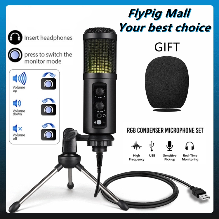 RGB USB Condenser Microphone Asmr microphone Recording Condenser Mic