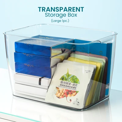 Locaupin PET Plastic Transparent Storage Box with Lid Pantry Wardrobe Kitchen Organizer Bin For Furniture Shelving in Office Closet (Large)