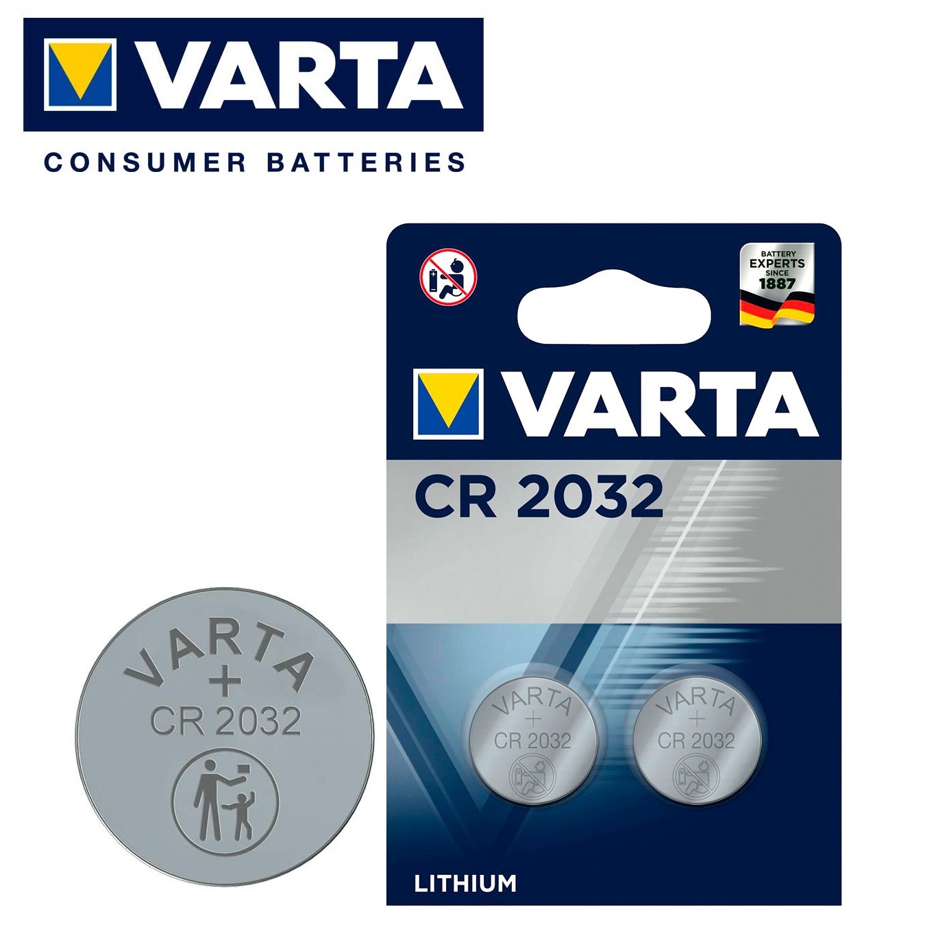 Varta CR2032 Button Battery, 3V, 20mm Diameter