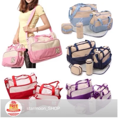 ☪luckyLKH2★ 5-piece Baby Changing Diaper Nappy Bag Handbag Multifunctional Bags Set
