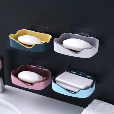Bathroom Soap Box Storage Organizer Hanging Punch-free Sticky Wall-Mounted Drain Rack Soap Box by JUST4U