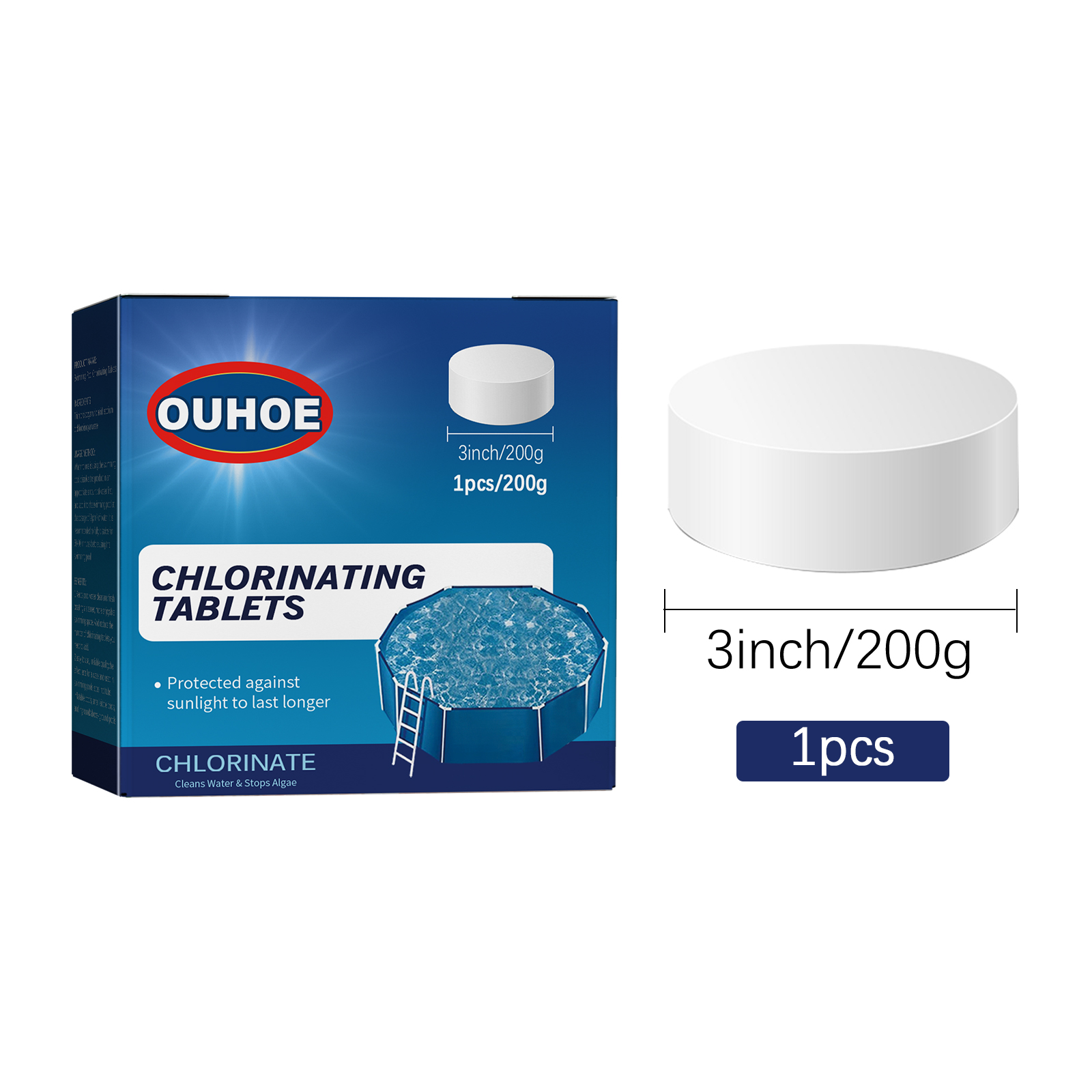 ouhoe chlorine for swimming pool Tablets Swimming Pool Cleaning 200g*1