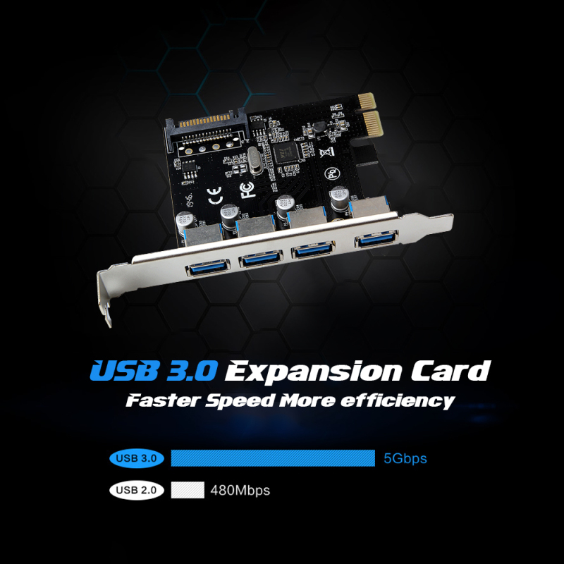 Bảng giá Thẻ Mở Rộng PCI-E Sang 4 Cổng USB3.0 Thẻ Chuyển Đổi PCI Express Sang USB3.0 Với Giao Diện Nguồn SATA, Dành Cho Máy Tính Để Bàn Phong Vũ