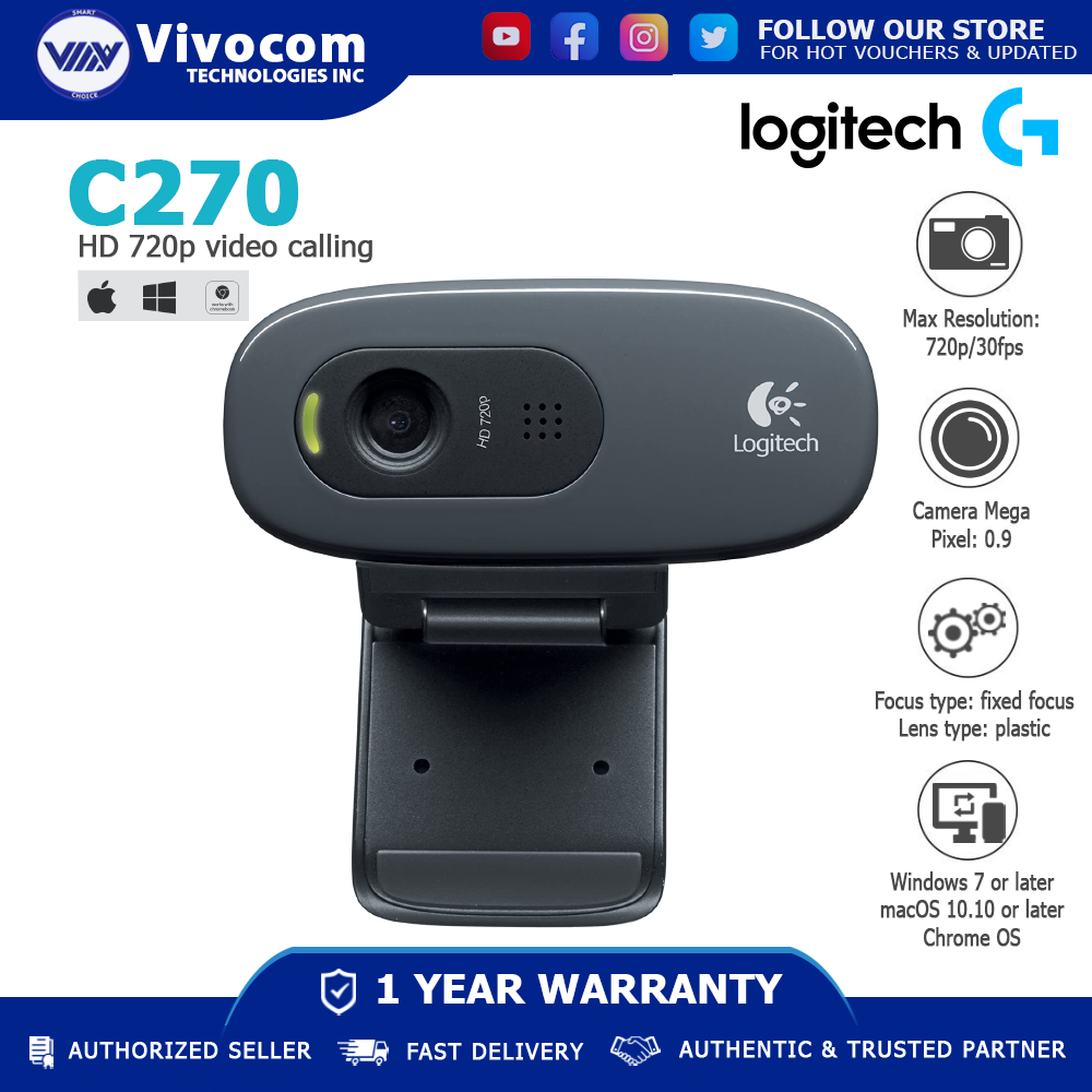 C270 Desktop or Laptop Webcam HD 720p Widescreen for Video Calling and Recording 