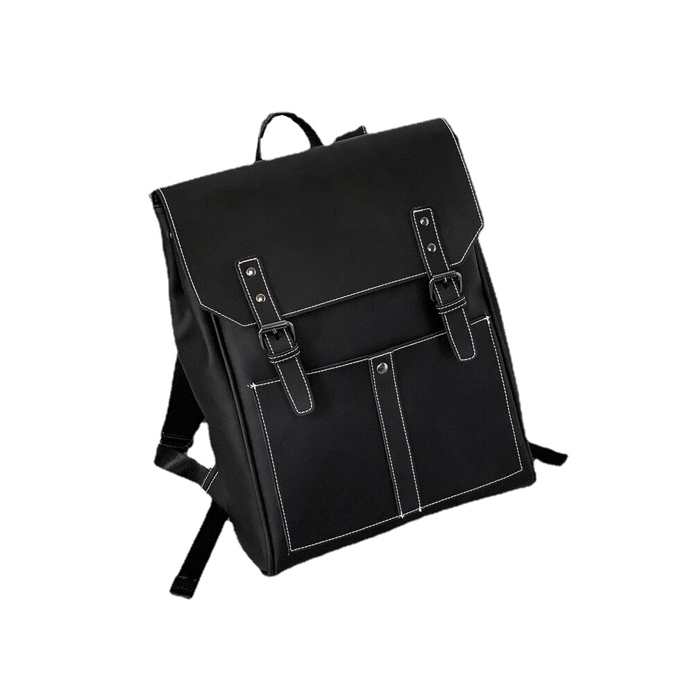 LXY Vegan Leather Backpack Vintage Laptop Bookbag for Women Men, Black Faux  Leather Backpack Purse Bookbag Weekend Travel Daypack