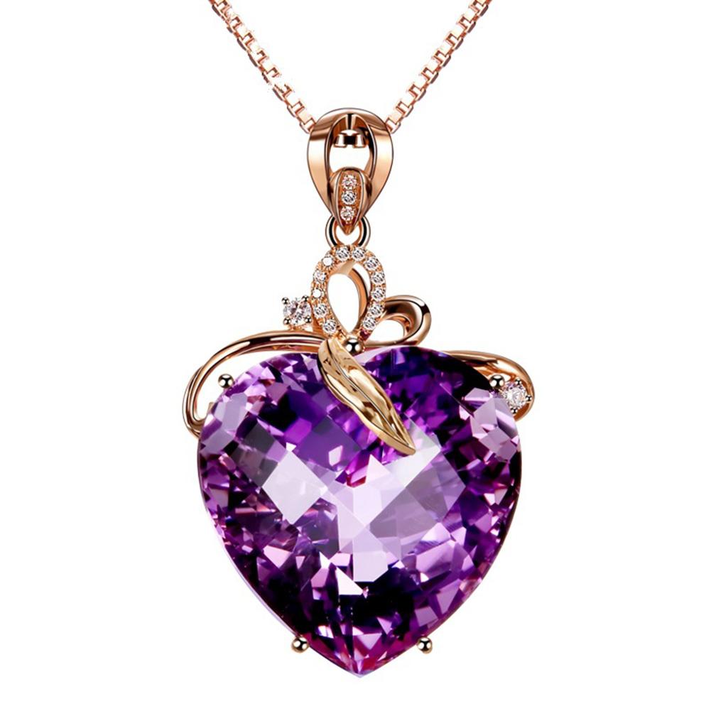 Gravitational wave Women Heart Shape Faux Amethyst Pendant Chain Necklace Wedding Jewelry Gift
