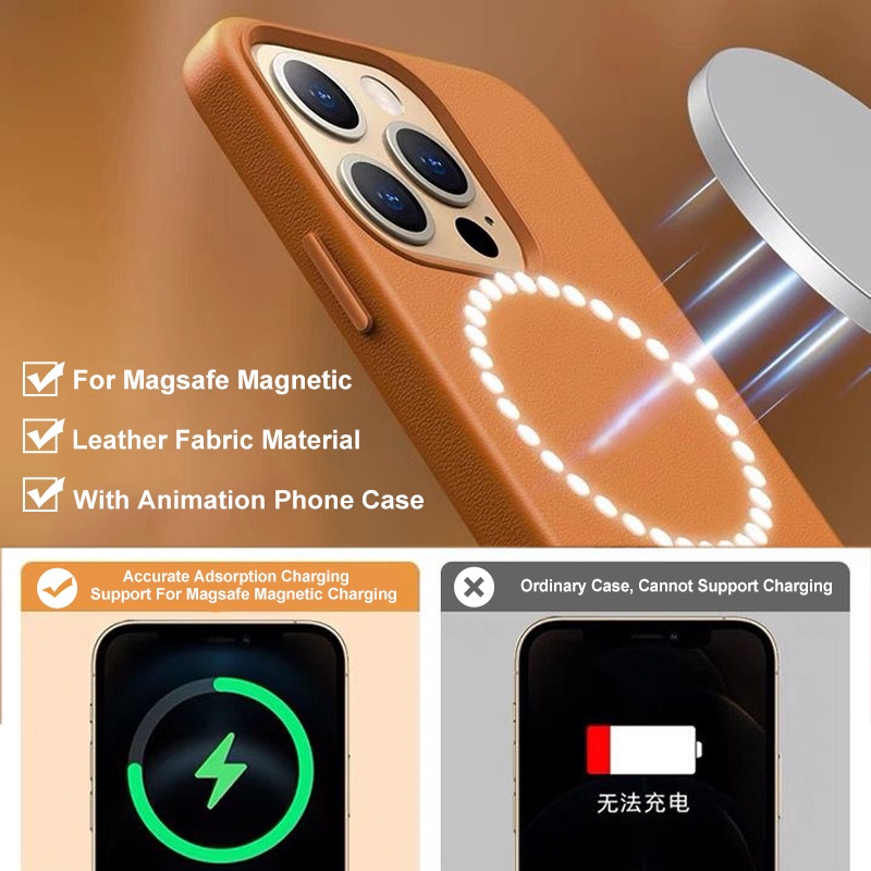 With Logo Leather Magnetic Macsafing Case For IPhone 12 13 Pro Max Mini 12Pro Magsafe With Animation Back Cover For Wireless Charging