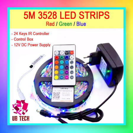 5M / 10M 3528/5050 Led strip light Rgb + 24keys Remote Control + with 12V 2A Power Adapter Supply Christmas Decor Light