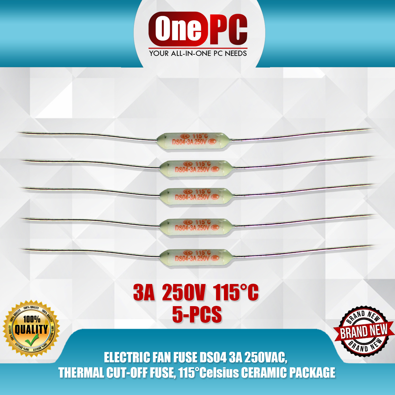 ELECTRIC FAN FUSE DS04 3A 250VAC, THERMAL CUTOFF FUSE, 115°Celsius