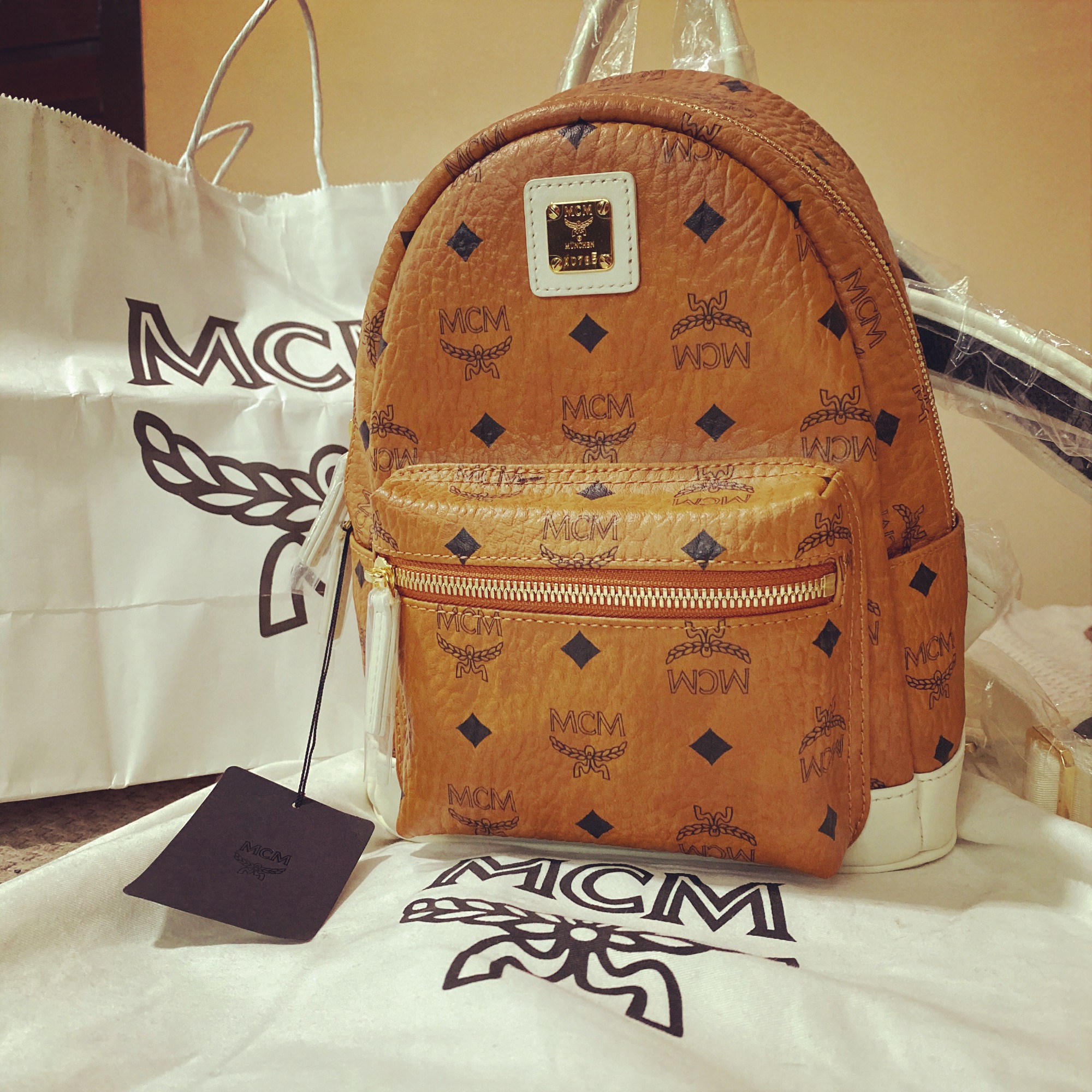 MCM Backpack mini cognac/offwhite 
