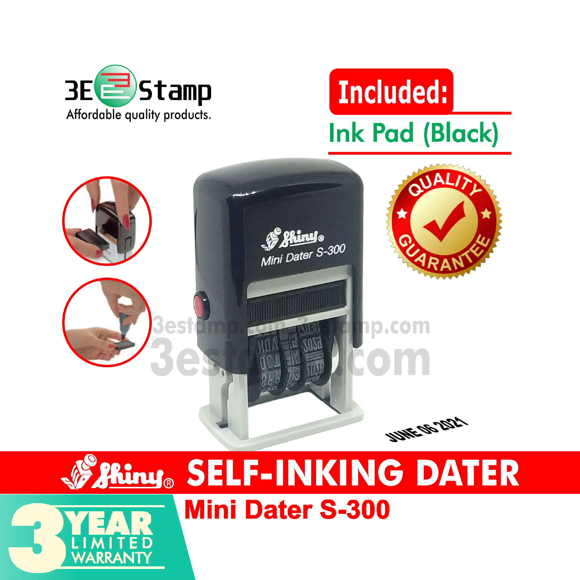 Red ink FREE POSTAGE Shiny S-300 Self-Inking Mini Date Stamp up to 2025