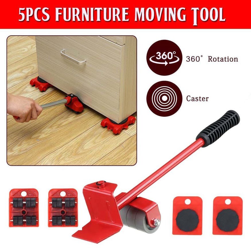 5Pcs Furniture Mover Lifter Easy Slides Transport Lifting Heavy Duty Tool Set 