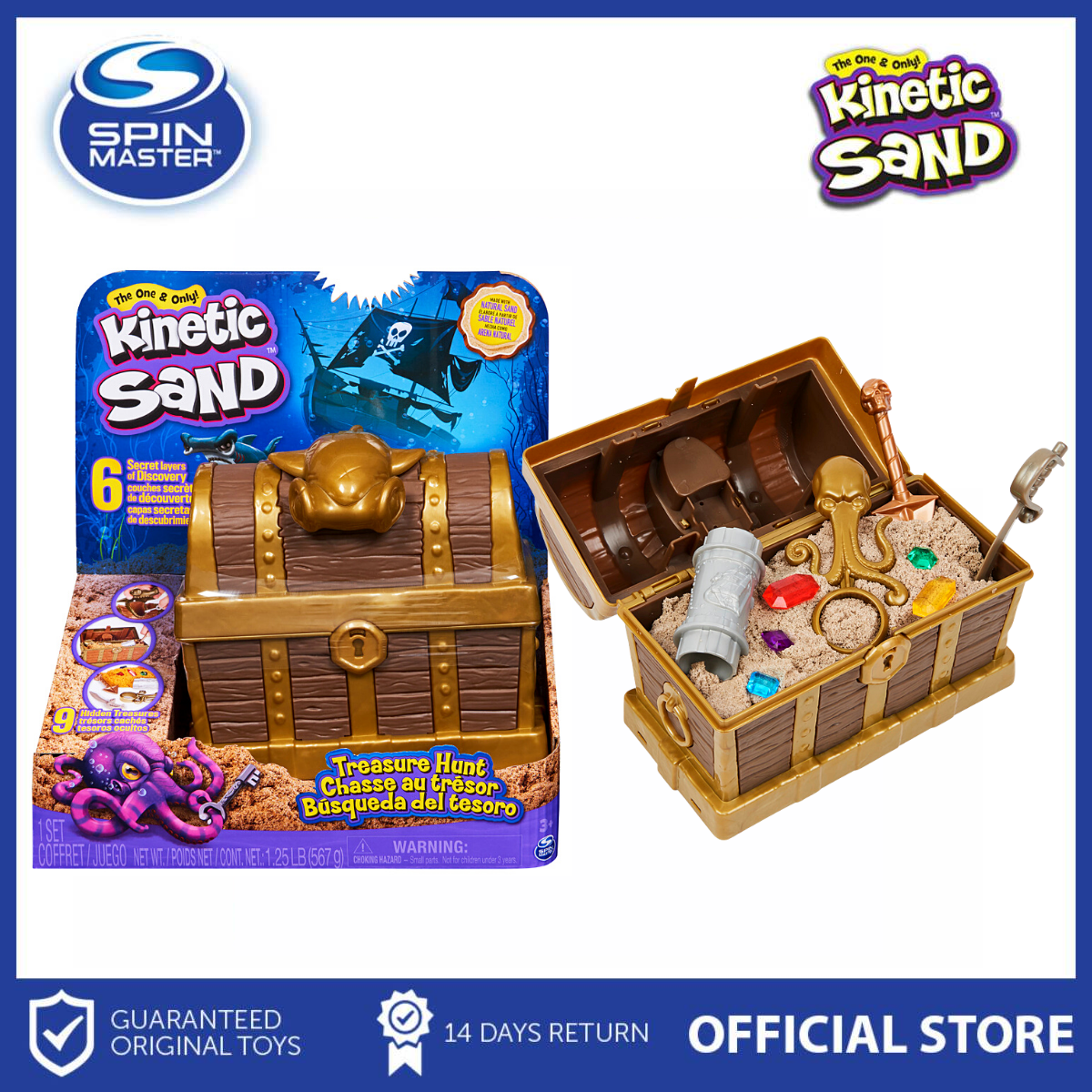 Kinetic Sand Treasure Hunt with 9 Hidden Treasures and Accessories Sand Toy  Playset Gift for Kids ages 3 years and above I Rare Gold Sand Toy