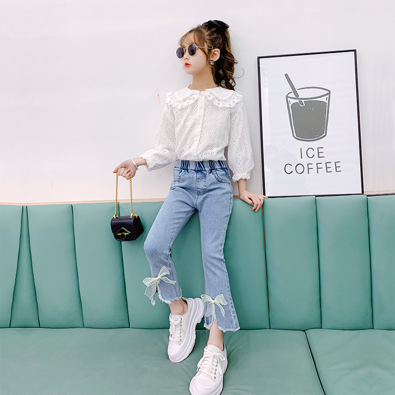 Jeans for Kids Girls 5-16 Years Old Girls Fashion Casual Denim Pants Jeans  For Kids Kid's High Quality Korean Style Soft Denim Hight Waist Baggy Pants  Wide Leg Pants Girls Korean Loose