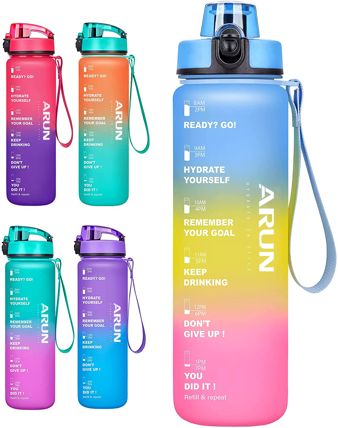 ARUN 1000ML Motivational Fitness Sport Water Bottle Reusable Leakproof ...