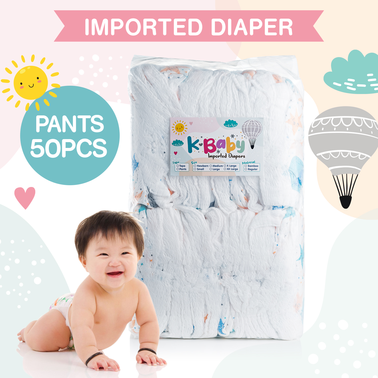 Kbaby PULL UP PANTS THICK imported Cotton/Bamboo baby diaper All size