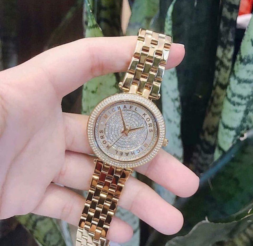 Crystal Pave Dial Gold Tone Watch 