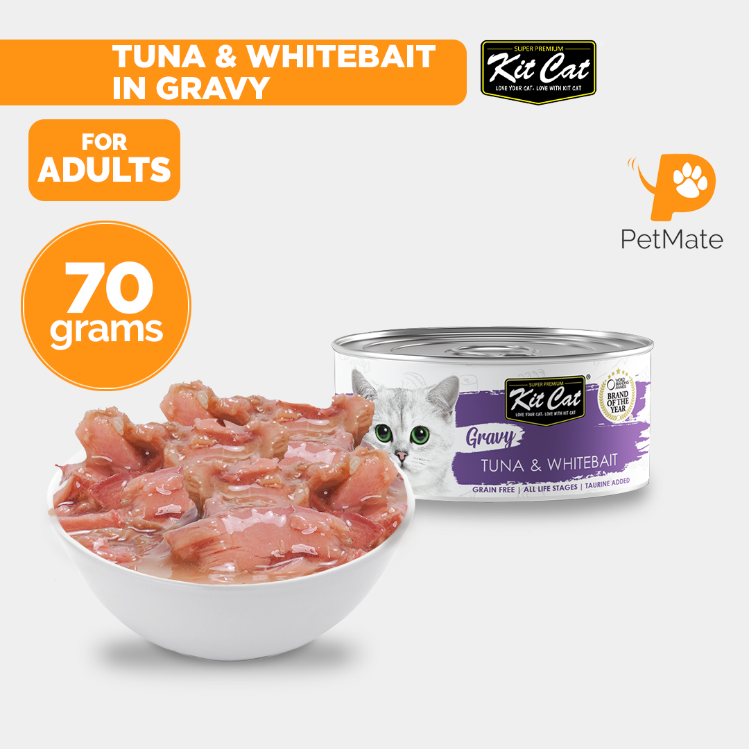 KitCat Gravy Adult Cat Wet Food Can with Tuna and Whitebait 70g