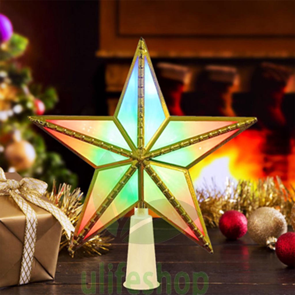 Lozzby Christmas tree top star lights glitter five-pointed star tree ...