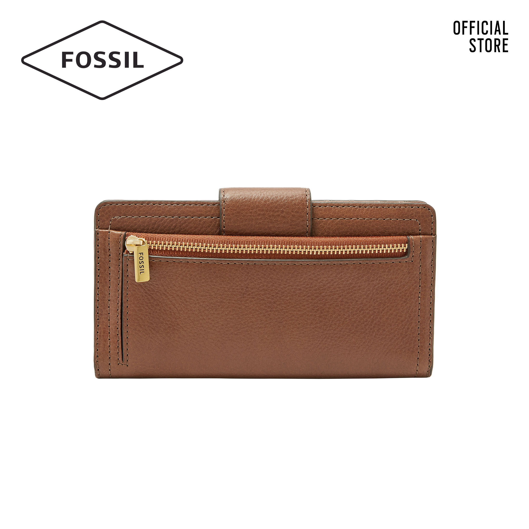Fossil Womens Logan Leather Tab Wallet Brown 