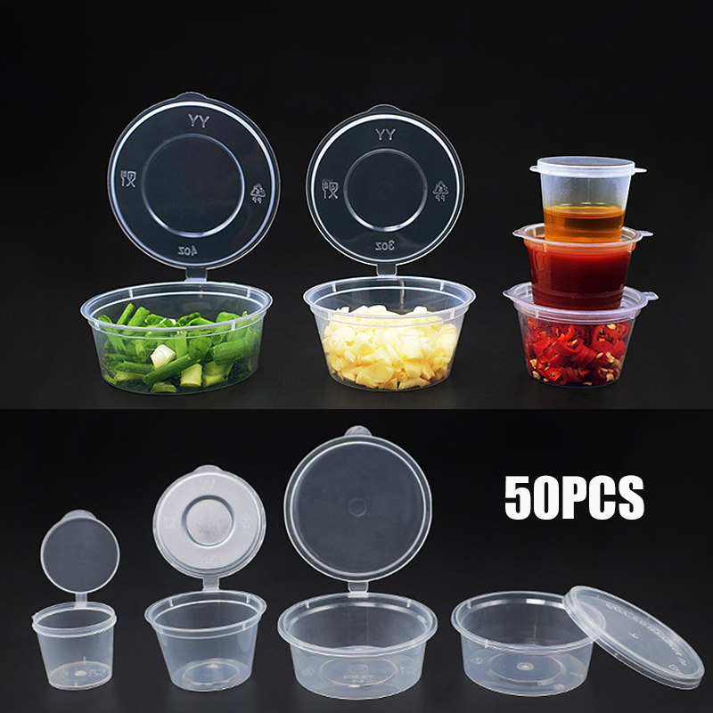 Xinyi3 50Pcs Disposable Takeaway Sauce Cup With Hinged Lids Containers Food Box 25/30/40ml Plastic Pigment Paint Box Palette