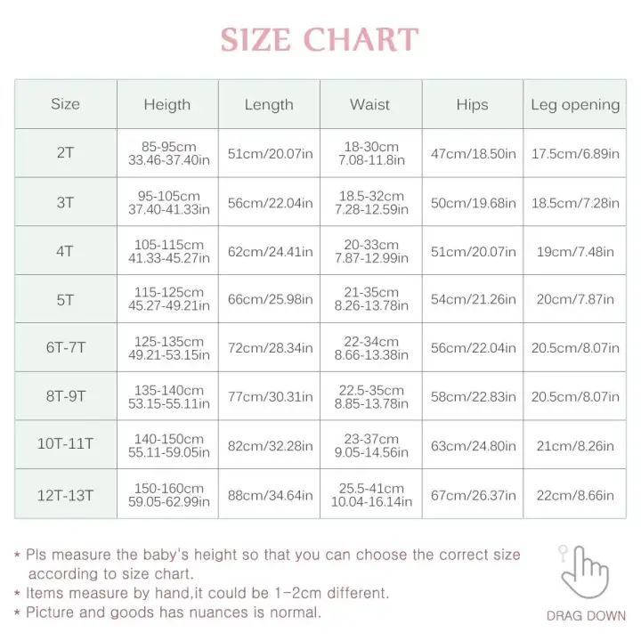 So Girls Size Chart
