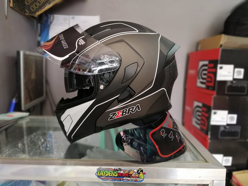 Zebra Modular Dual Visor Helmet MATT BLACK WHITE FREE EXTRA LENS ...