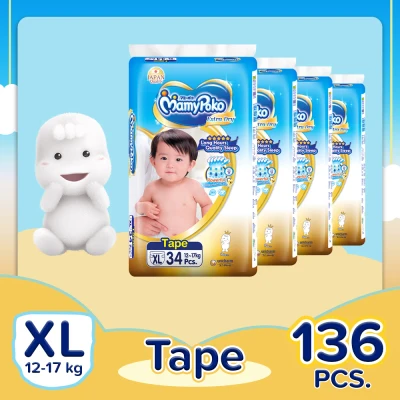 [DIAPER SALE] MamyPoko Extra Dry XL (12 -17 kg) - 34 pcs x 4 packs (136 pcs) - Tape Diaper