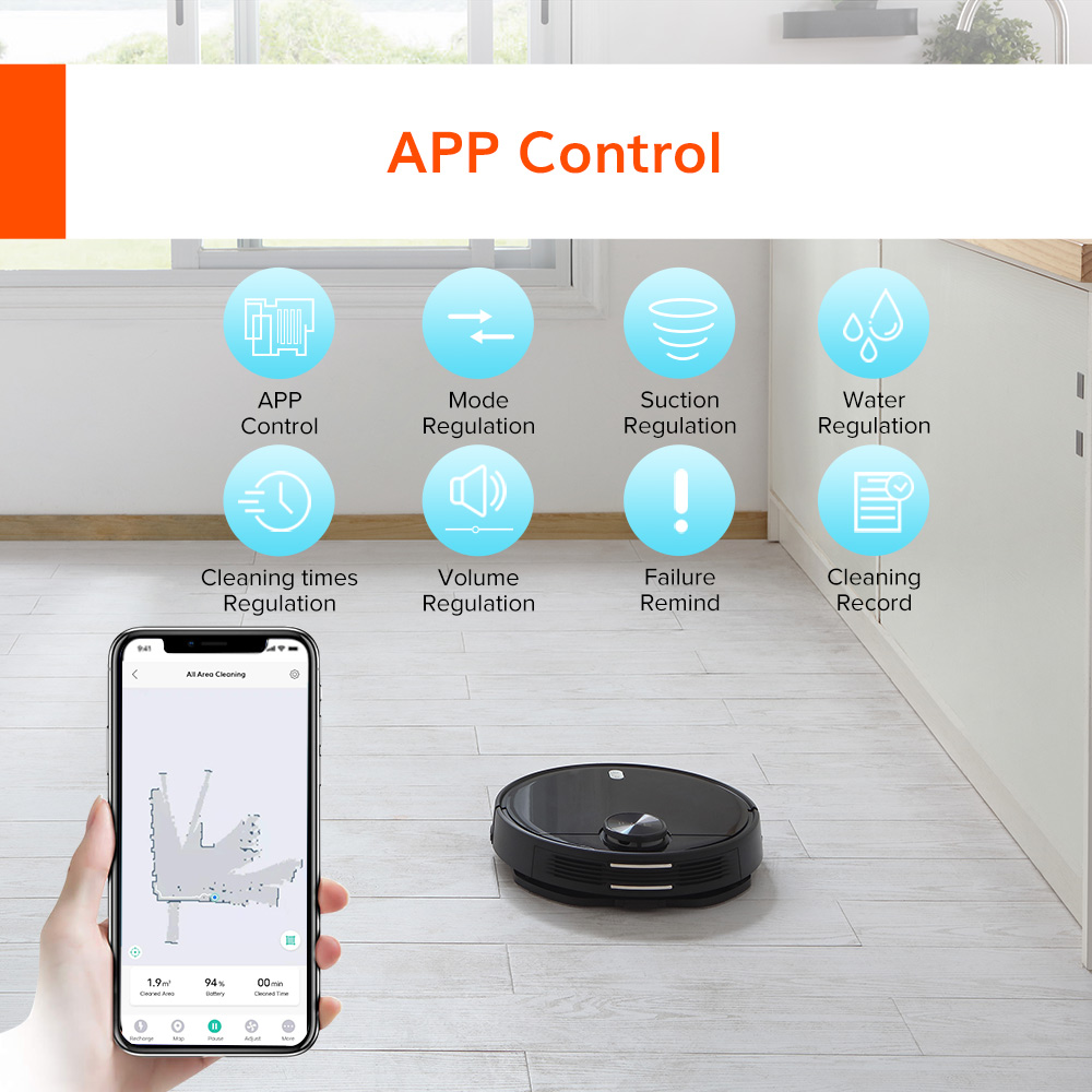 ILIFE A11 Robotic Vacuum Cleaner Laser Navigation App Remote Control  5200mAh Battery 4000PA Strong Suction Power 450ml Dust Box Schedule Planned  Routing Cleaning Voice Prompts Volume Adjustment Multi-Mode Operation  Display Auto Charge |