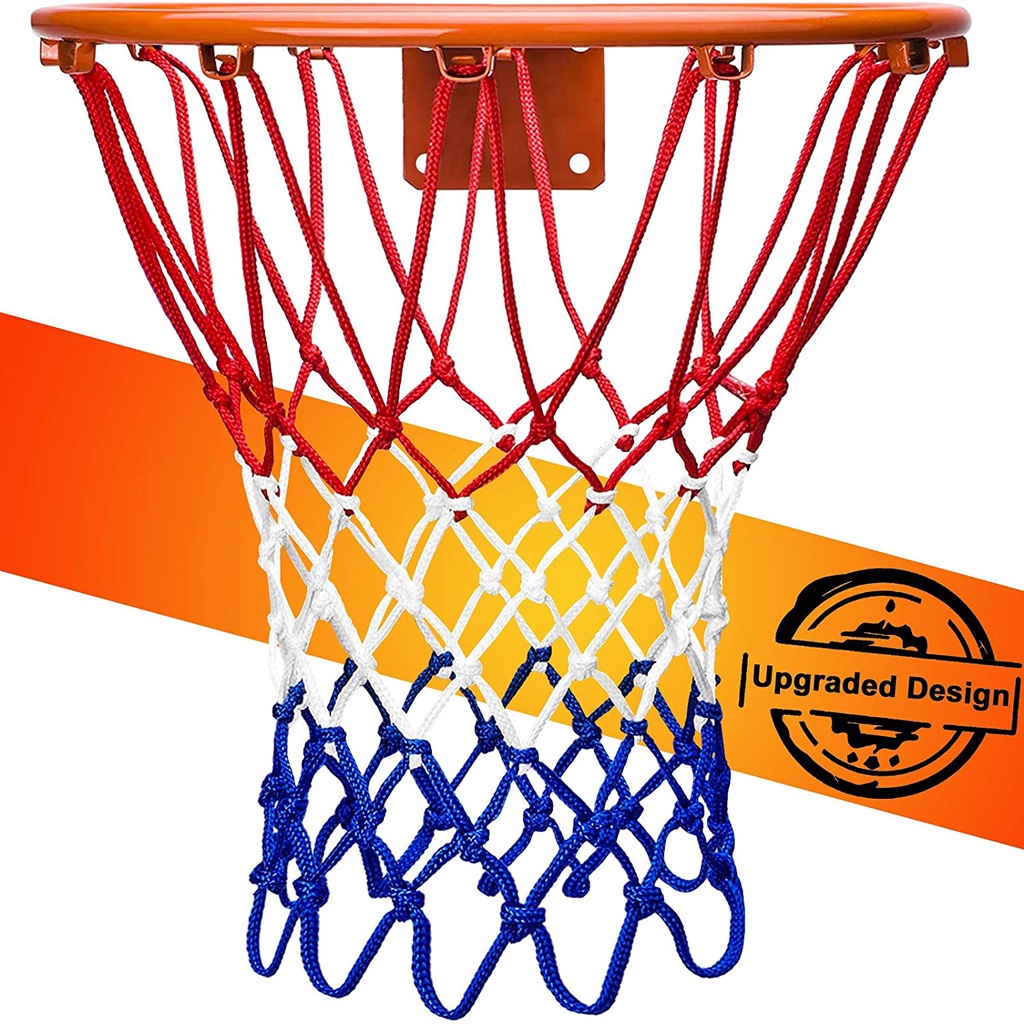 2 pcs Heavy Duty Basketball Net Tri-colored Red/White/Blue Basketball Nets Fits Standard Indoor or Outdoor Rims Professional 12 Loops 