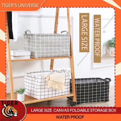 Large Size Aesthetic Canvas Foldable Water Proof Desk Organizer Home Underwear Socks Debris Cosmetic Storage Box Cosmetic Storage Box