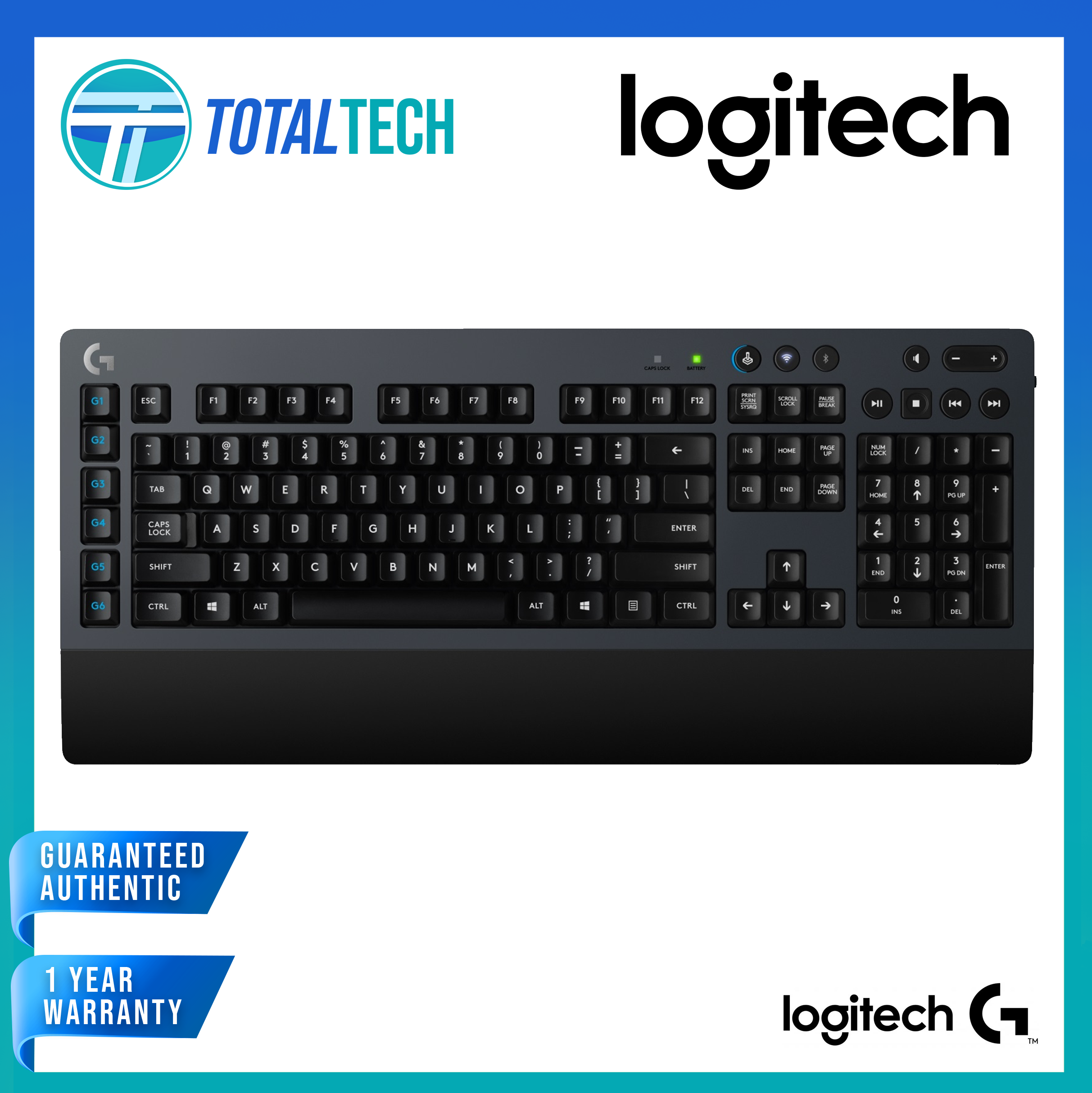 Logitech G613 LIGHTSPEED Wireless Mechanical Gaming Keyboard, Multihost 2.4  GHz Blutooth Connectivity Black