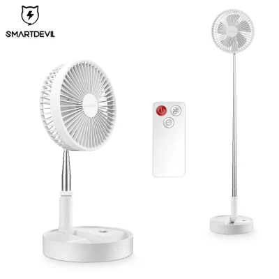 SmartDevil Stand Fan, 2-in-1 Multi-Purpose Folding Portable Telescopic Floor/USB Desk Fan with Remote Control, 4 Speeds Adjustable with 7200 mAh Battery, for Home, Office, Travel, Camping (White)