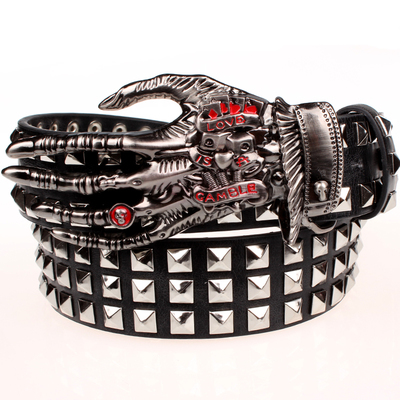 Full big rivet belt skull ghost hand god's metal buckle belts devil eyes bone ghost claw belt punk rock style show girdle men
