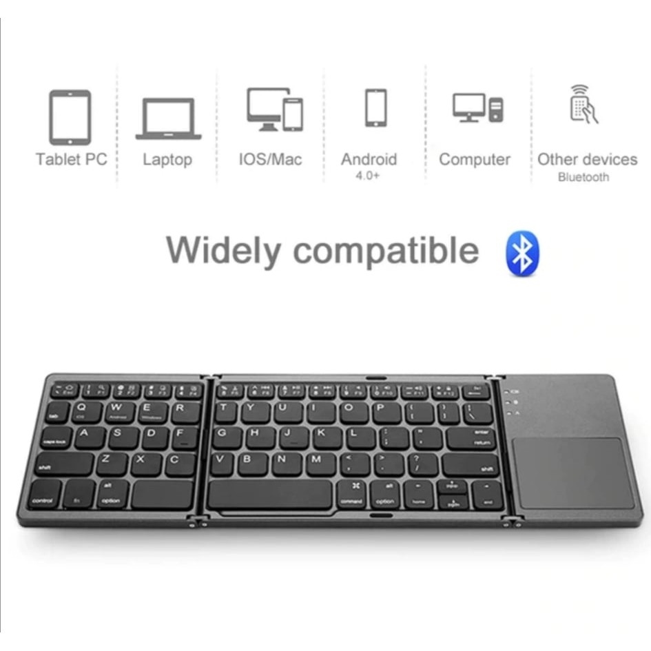 B033 Portable Twice Folding Bluetooth Keyboard BT Wireless Foldable ...