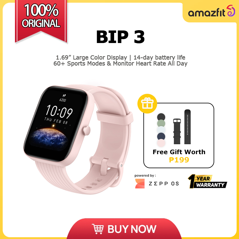 Amazfit Bip 3 Smart Watch for Women, Health & Fitness Tracker with 1.69  Large Color Display,14-Day Battery Life, 60+ Sports Modes, Blood Oxygen  Heart