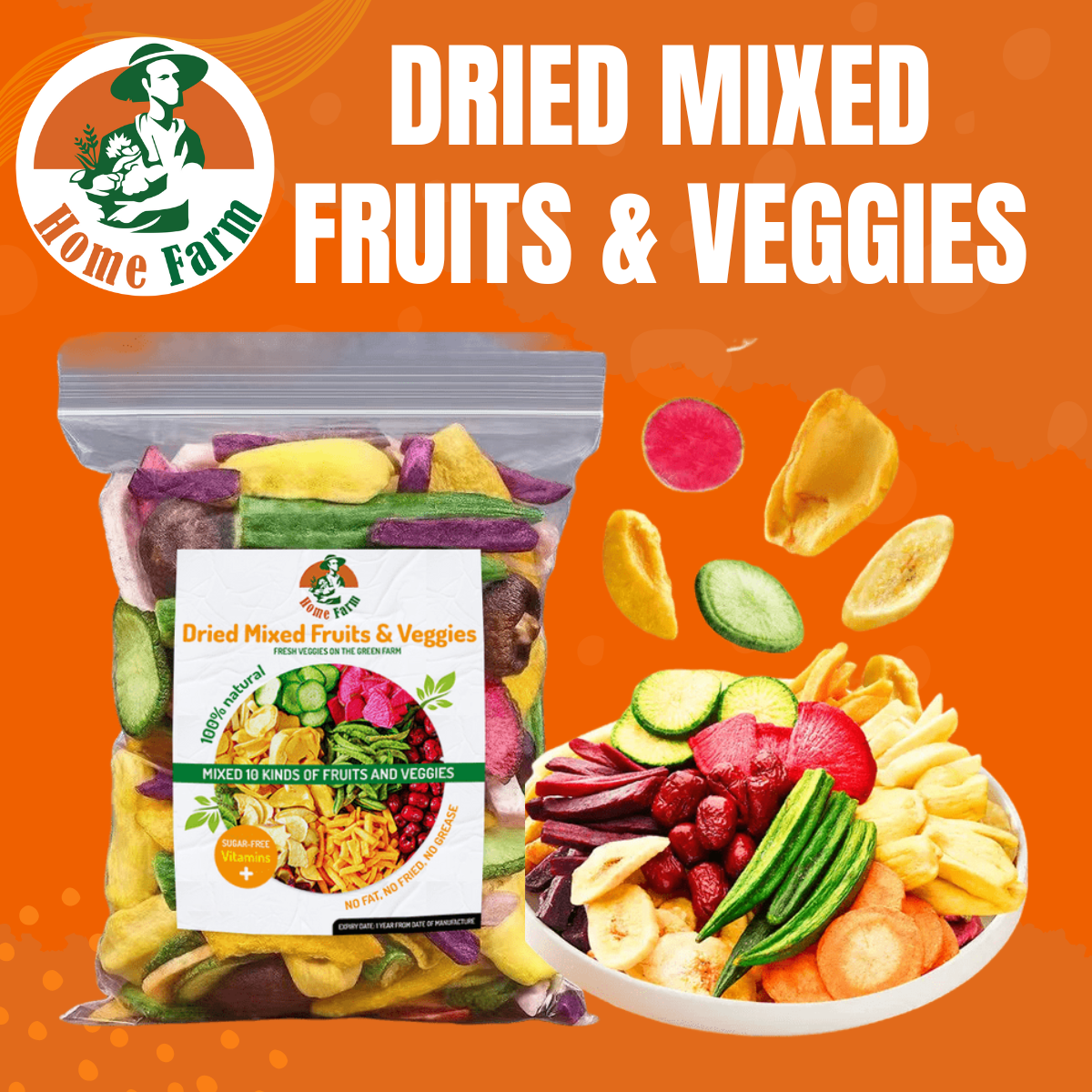 Fruit and vegetable crisp assorted dried fruit chips Assorted dried fruit crisps snack 200g
