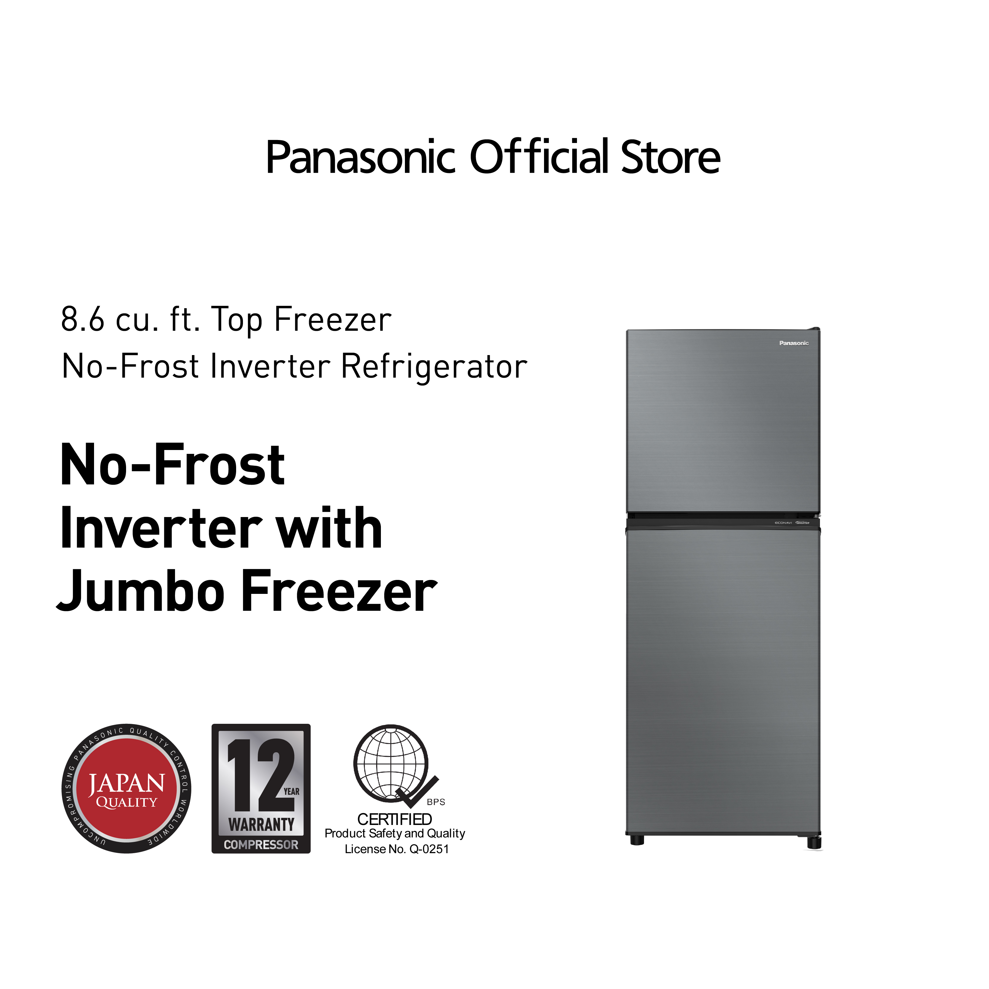 Panasonic NR-BP242VS 8.6 cu ft No-Frost Inverter Type Two Door Top ...